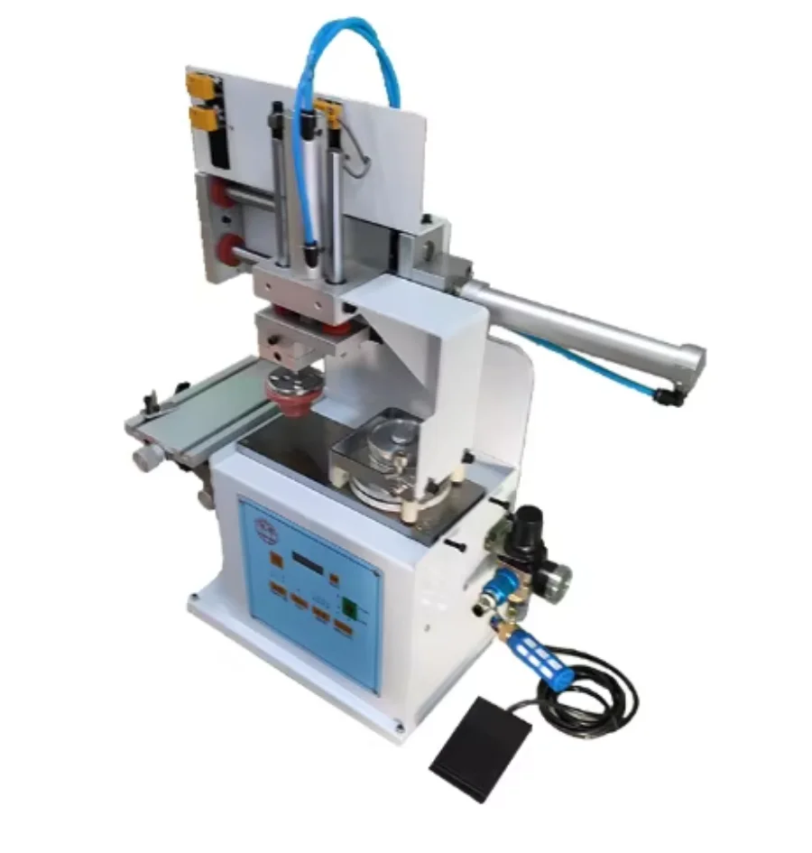 

Mask Pad Printer Pneumatic Pad Printing Machine Clothes Label Printer +1 Cliche Plate(with logo) + 2 Rubber Pads Combo