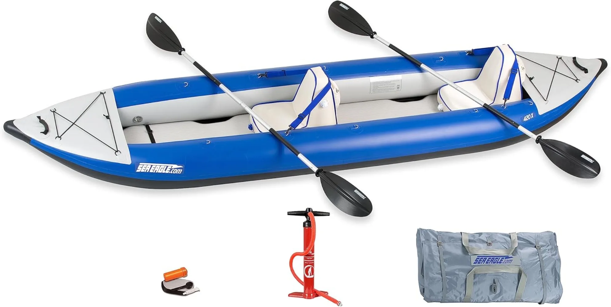 420X Explorer Inflatable Kayak Fishing Touring Camping Exploring &White Watering-Self Bailing Removable Skeg Drop Stitch Floor