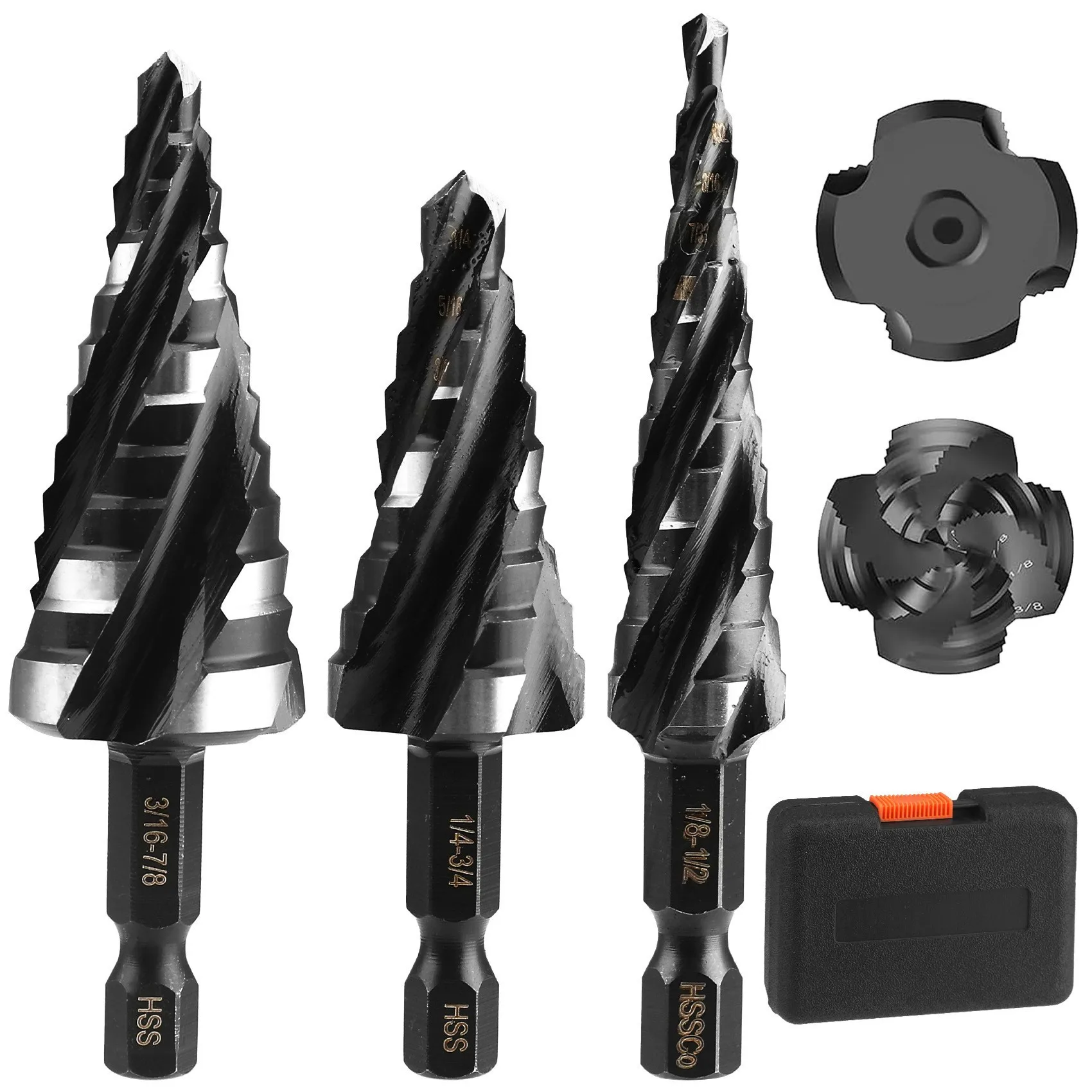 set-di-3-punte-elicoidali-hss-a-gradino-misura-imperiale-4-scanalature-a-spirale-attacco-esagonale-alta-durezza-tipo-pagoda