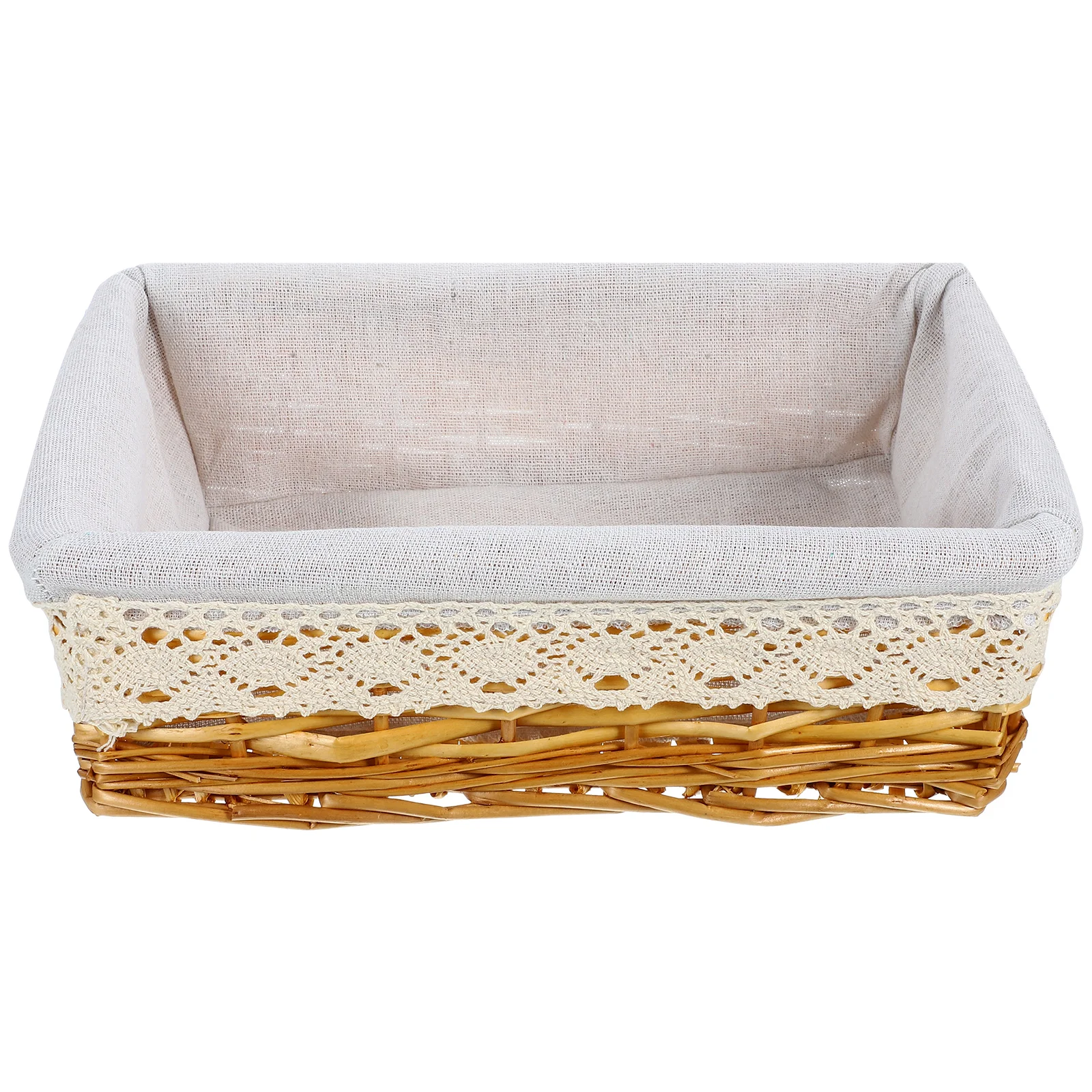 

Multipurpose Rectangular Wicker Storage Basket with Removable Washable Liner Willow Woven Containers - Size S