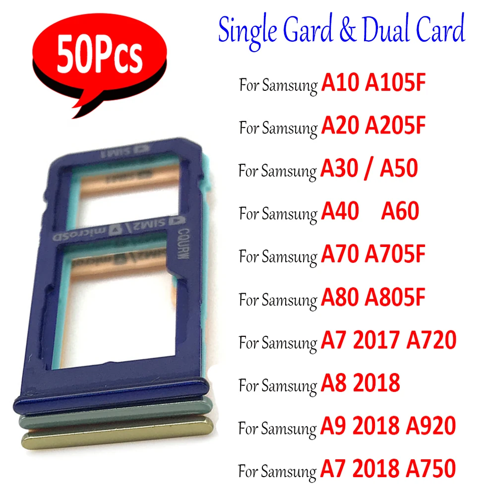 50Pcs，For Samsung A10 A20E A20 A30 A40 A50 A60 A70 A80 A920 A750 A720 SIM Card Tray Chip drawer Slot Holder Adapter Accessories