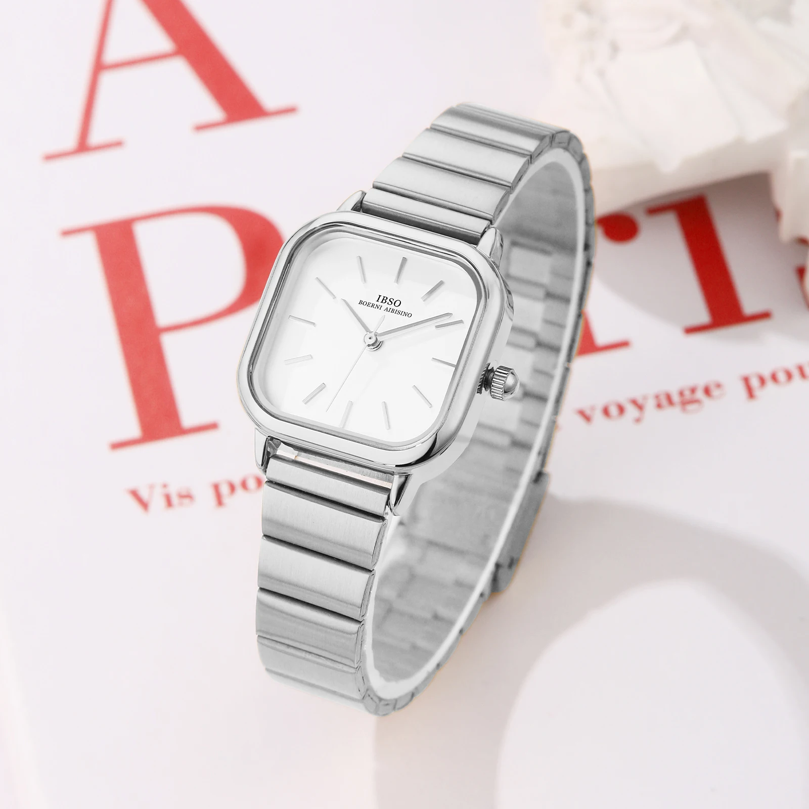 IBSO 2024 New Ladies Luxury Style Quartz Watches Super Quality Stainless Steel Strap Square Dial Waterproof 3ATM Fashion Style