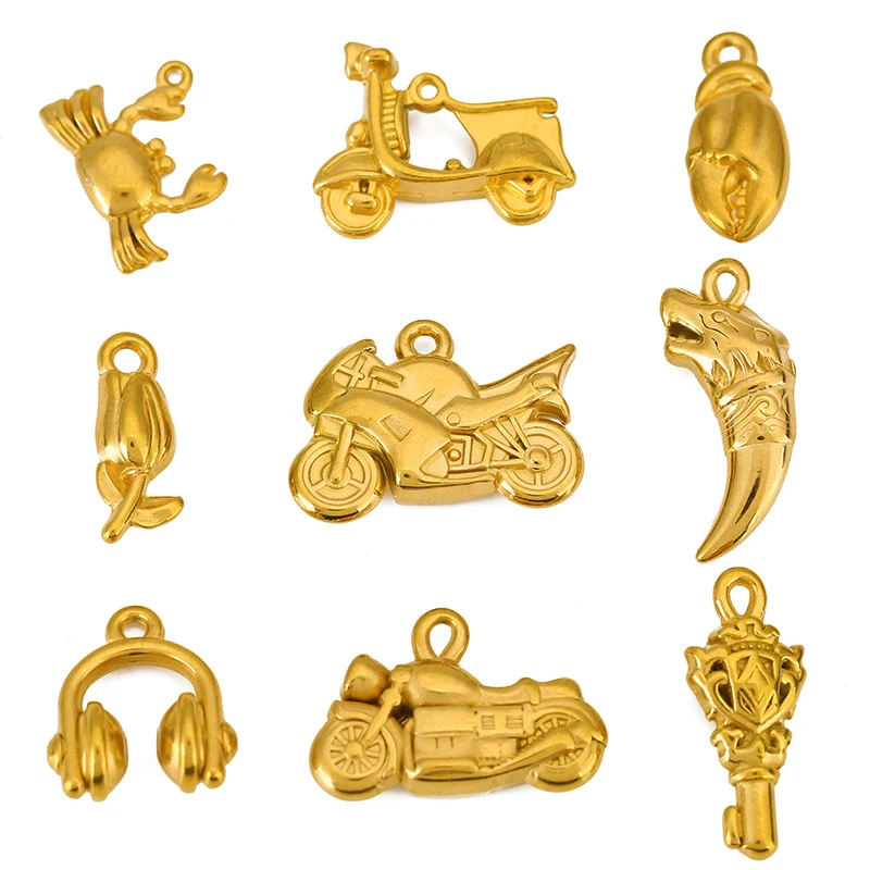 3pcs Stainless Steel Crab Headset Key Charms Wolf Tooth Motorcycle Punk Pendant for DIY Necklace Hiphop Jewelry Making Finding