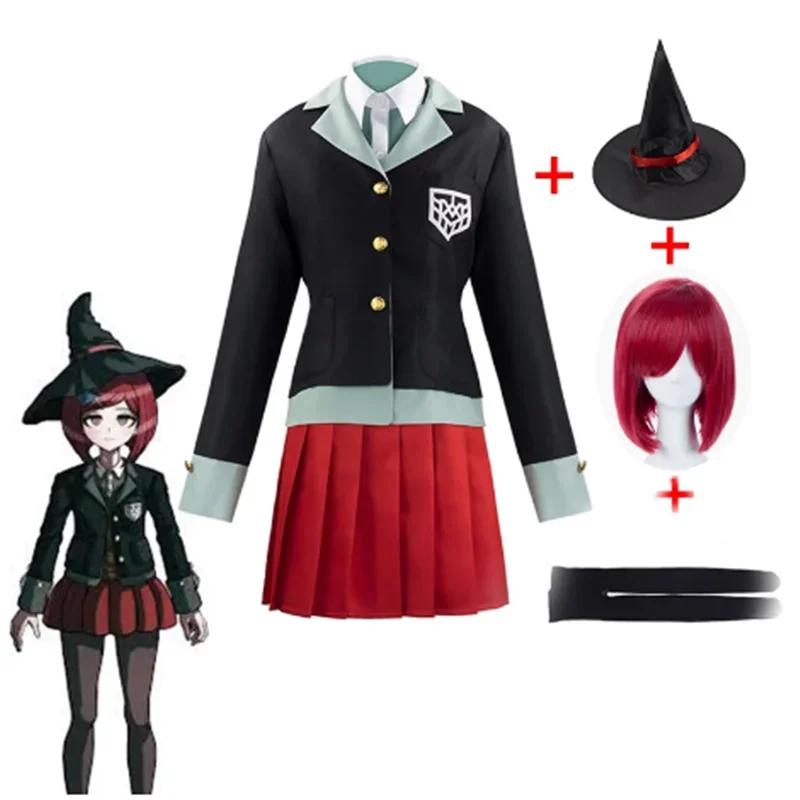 Anime Danganronpa Yumeno Himiko Full cosplay Costume Halloween Carnival Student Uniform Red Wig