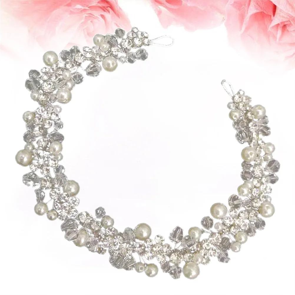

Pearl Headband Silver Crystal Rhinestone Headdress Bridal Hair Accessories For Wedding Women Party Fashion Daily