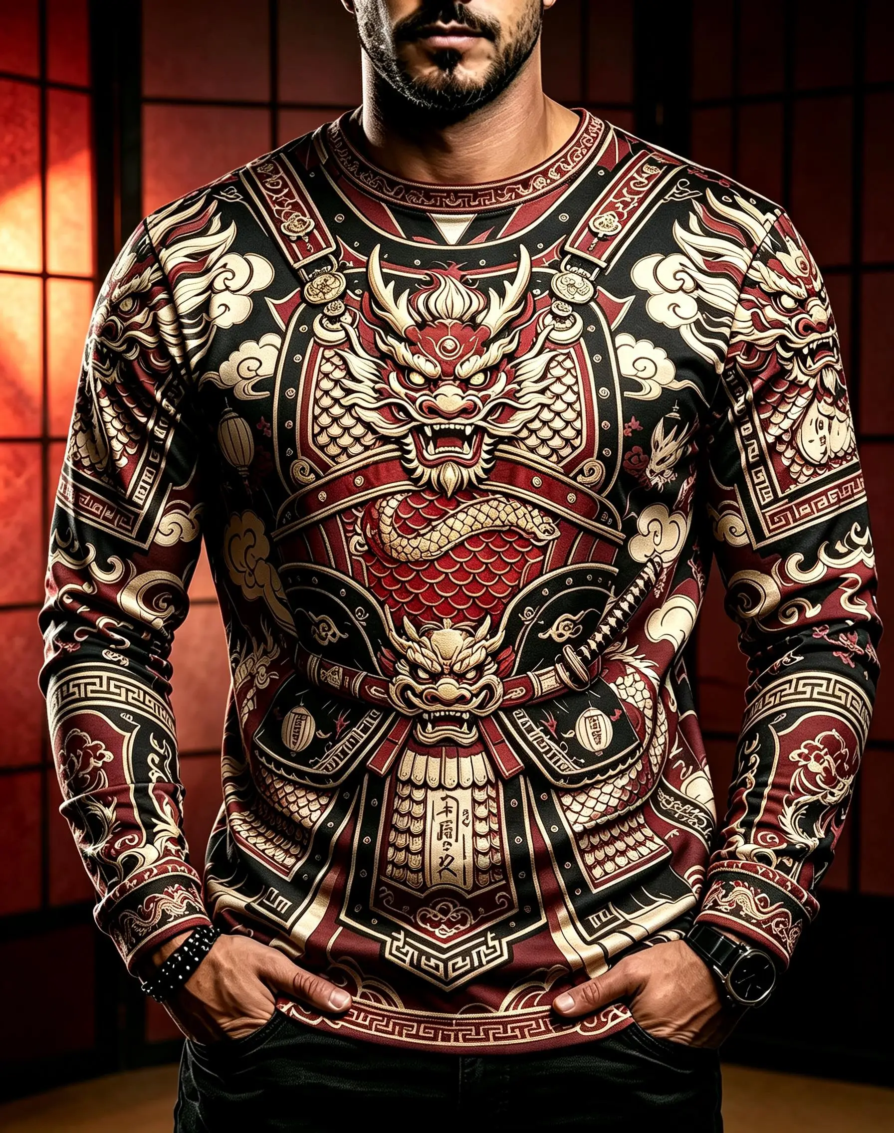 Men Crew Neck Long Sleeve T-shirt, Purple Black Cyber Mechanical Skeleton Circuit Armor Futuristic Print Casual Top