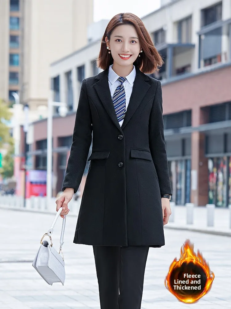 

Черное шерстяное пальто, женское зимнее хлопковое пальто средней длины, профессиональное официальное пальто для офиса, магазина 4S, индивидуальное пальто