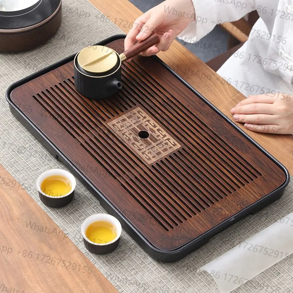 New Durable High Quality Bamboo Tea Tray 43.5x26.5cm with Water Storage Tea Serving Tray Simple Drainage Kungfu Tea Table Party