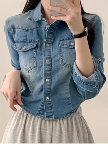 여성용 짧은 청자켓 통근용 루즈핏 단추 짧은 여성용 카라 단추 청자켓 데님 재킷 짧은 청자켓 데님 재킷 짧은 청자켓