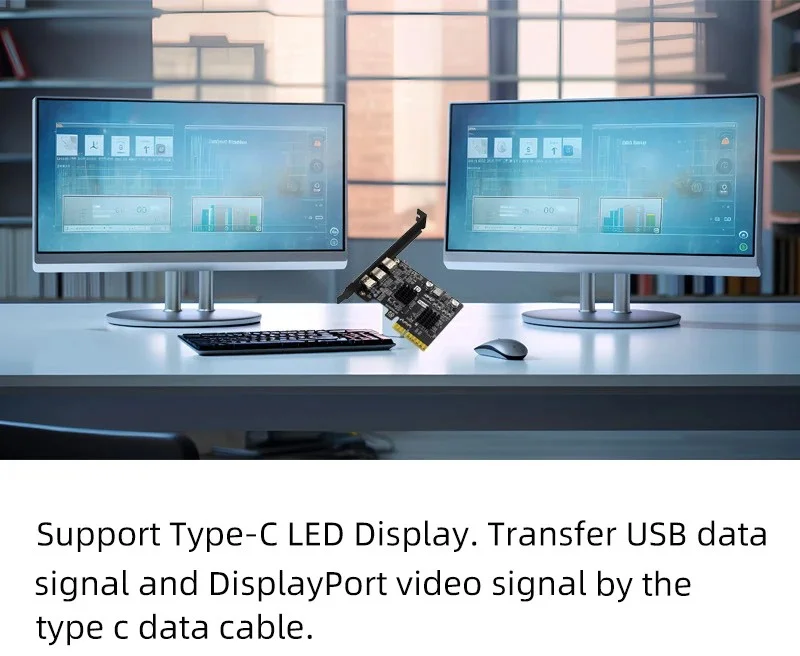 PCI-E X4 to Type-C Video Expansion Card Supports DP Video Desktop USB3.2 10G TYPE-C Port Monitor Dock Adapter Card