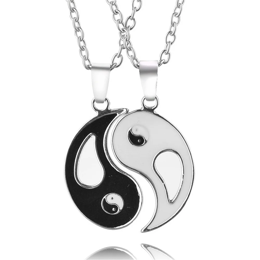 2Pcs Tai Chi Pendant Necklace For Women Adjustable Best Friend Hollow Heart BFF Friendship Geometric Round Coin Party Jewelry