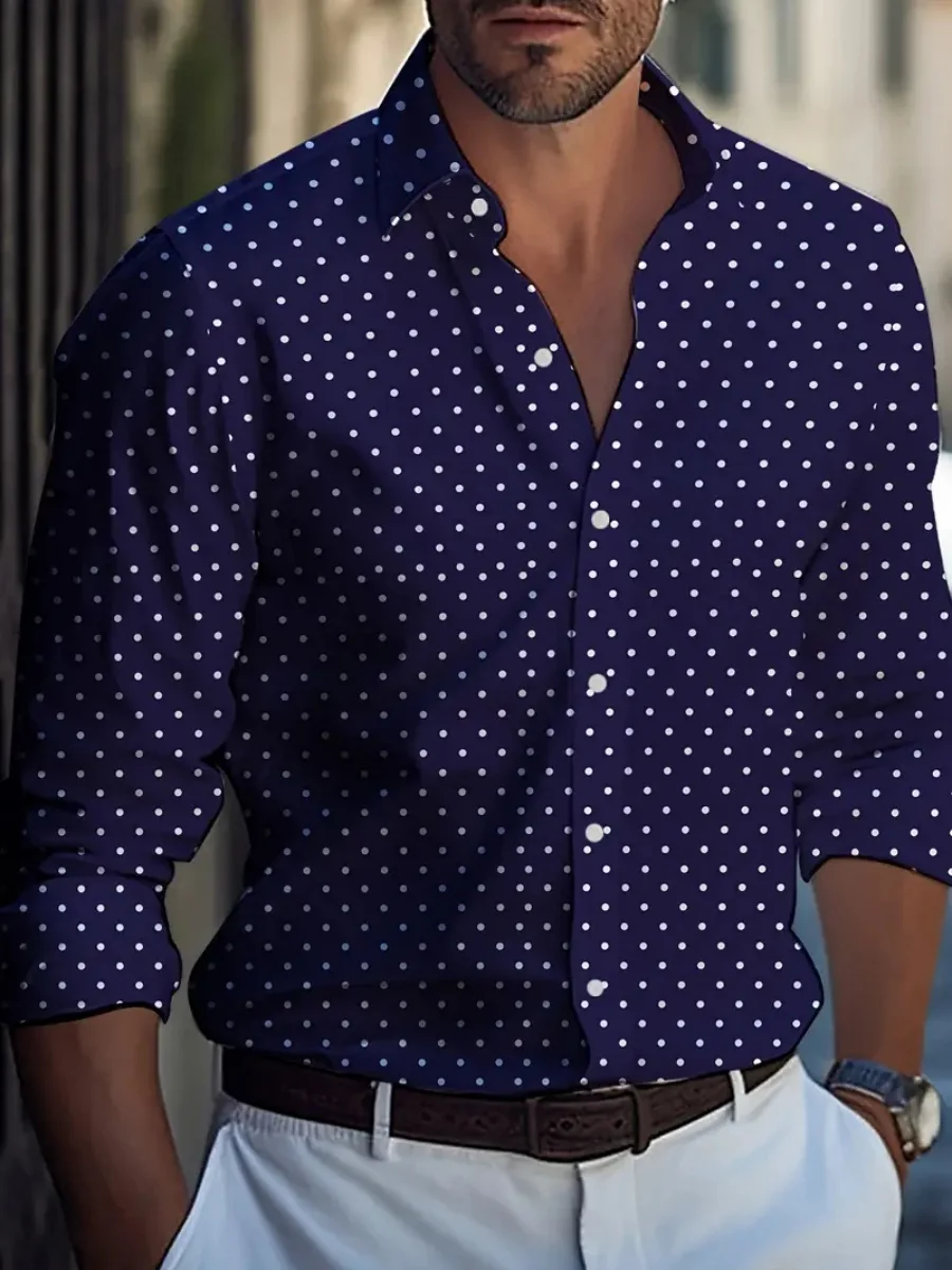 

Men's creative, fashionable and high-end suit, lapel long-sleeved shirt, new polka dot stylish shirt, fast delivery