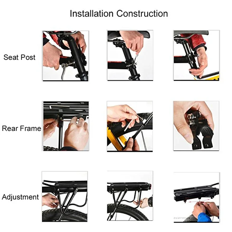 Snel afneembaar fietsrek van aluminiumlegering kan mensen op de achterbank dragen. Fietsachterbagagerek