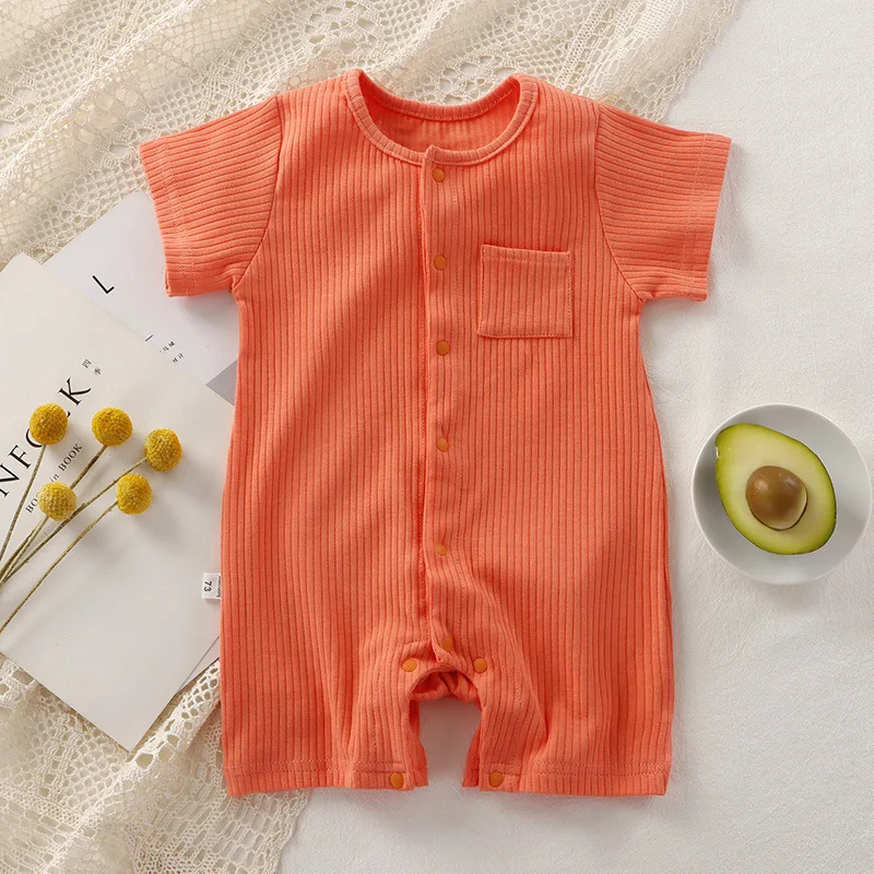 Baby Clothes Jumpsuit  Solid Color HaClothes Cute Cotton Pair Cardigan Children\'s Short Sleeved Crawling  Kids Clothes Boy Girl