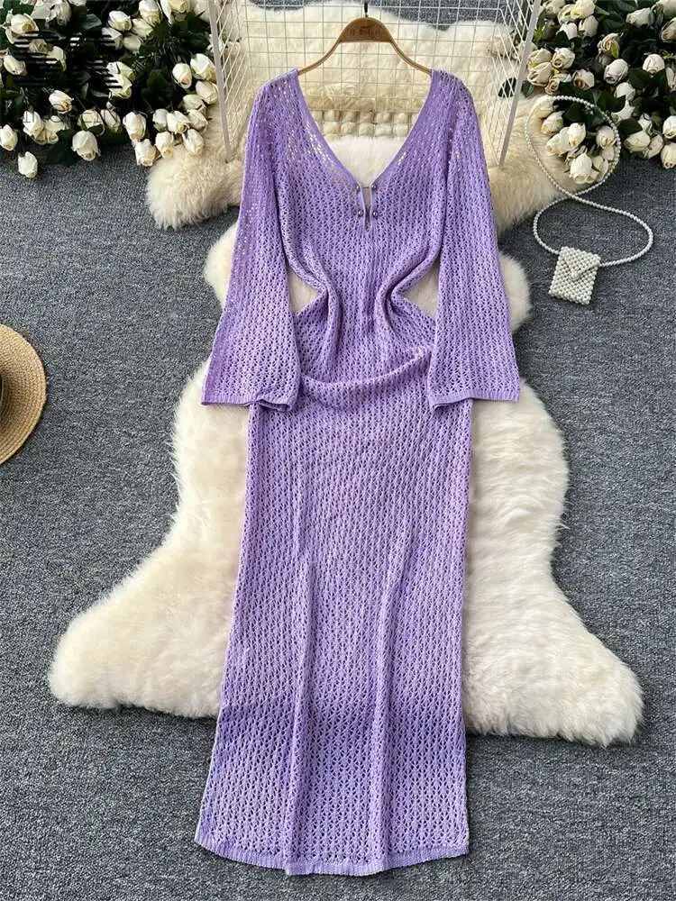 BabYoung مثير منتصف طول الحياكة المرأة الصيف مضيئة كم الخامس الرقبة الجوف خارج السيدات منتظم صالح مزاجه الصلبة اللباس