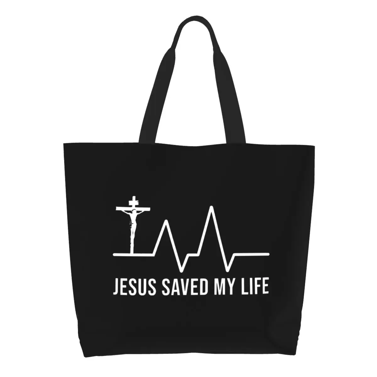 Jesus Saved My Life Grocery Tote Shopping Bags  Funny Religious Christian Canvas Shopper Shoulder Bags Big Capacity Handbags