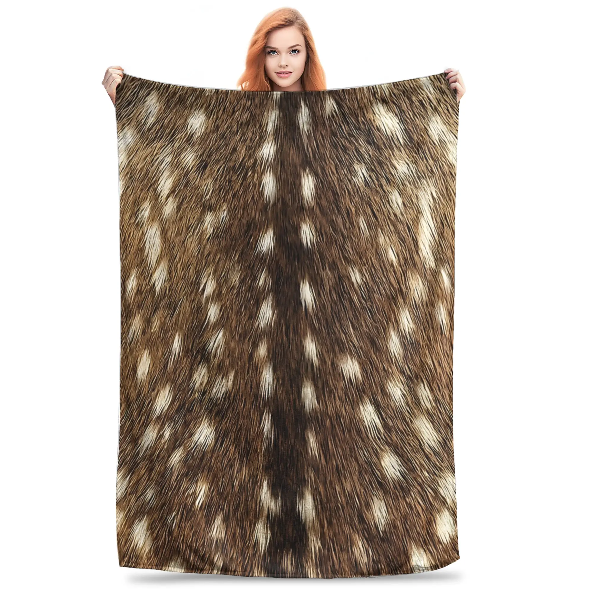 1PC Brown Realistic Speckled Deer Hair Fawn Fur  Blanket Throw Super Cosy Plush Living Room Sofa