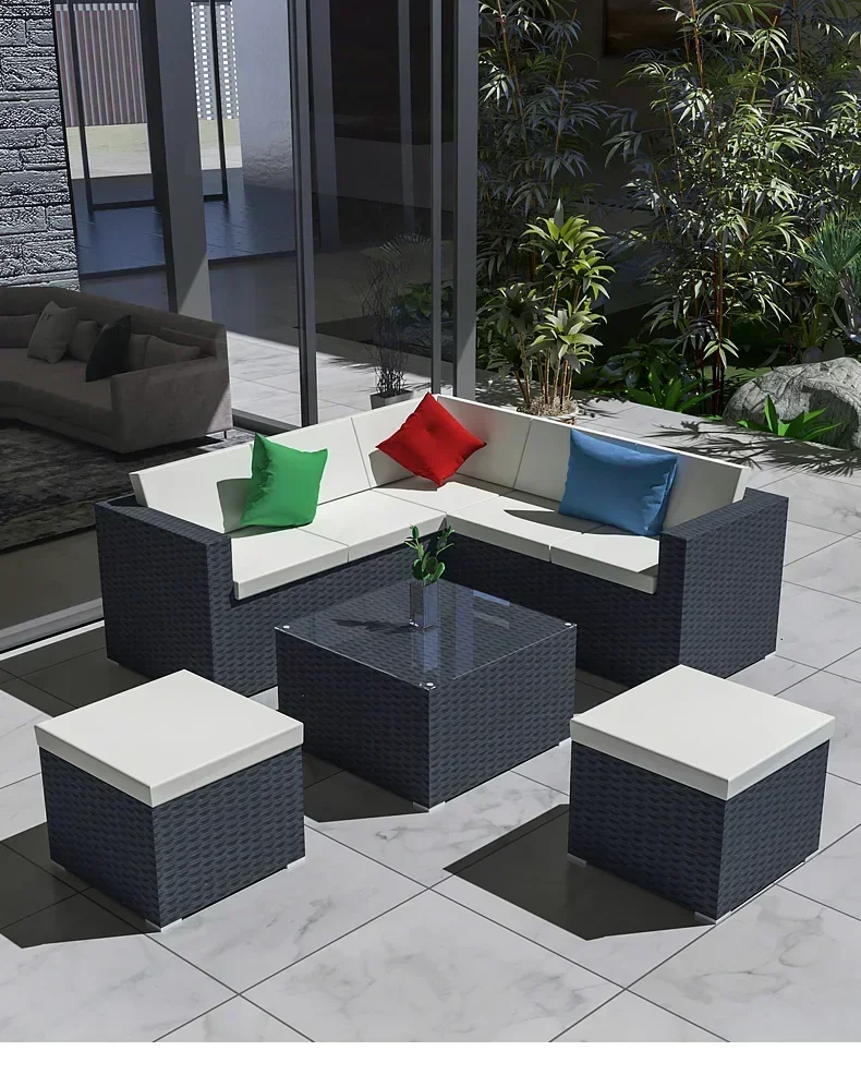 

Уличный плетеный диван из ротанга, защита от солнца, водонепроницаемая гостиная, плетеная мебель из ротанга, кресло из ротанга для трех человек