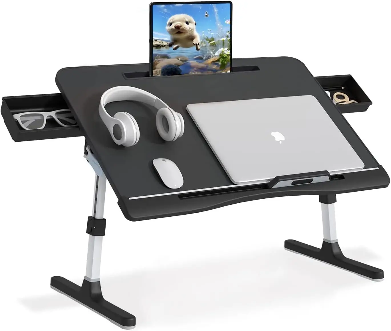 

Adjustable Laptop Desk with Storage Drawers, Foldable for Bed and Sofa Use