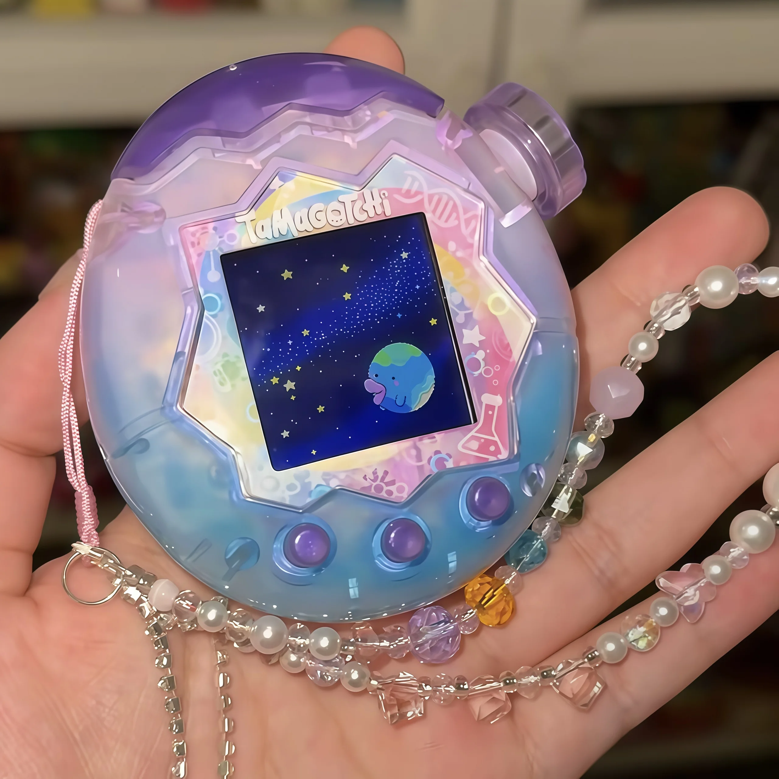 Tamagotchi Happy Garden Transparent Blau Lila Farbverlauf Fertigprodukt Ersatzschale mit Bildschirm ohne Panelpapier