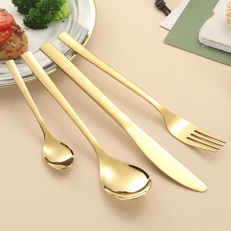 Silver Gold Rose Gold 24Pcs Titanium Plated Stainless Steel Cutlery Set Square Handle Steak Knife Fork Spoon Gift Box