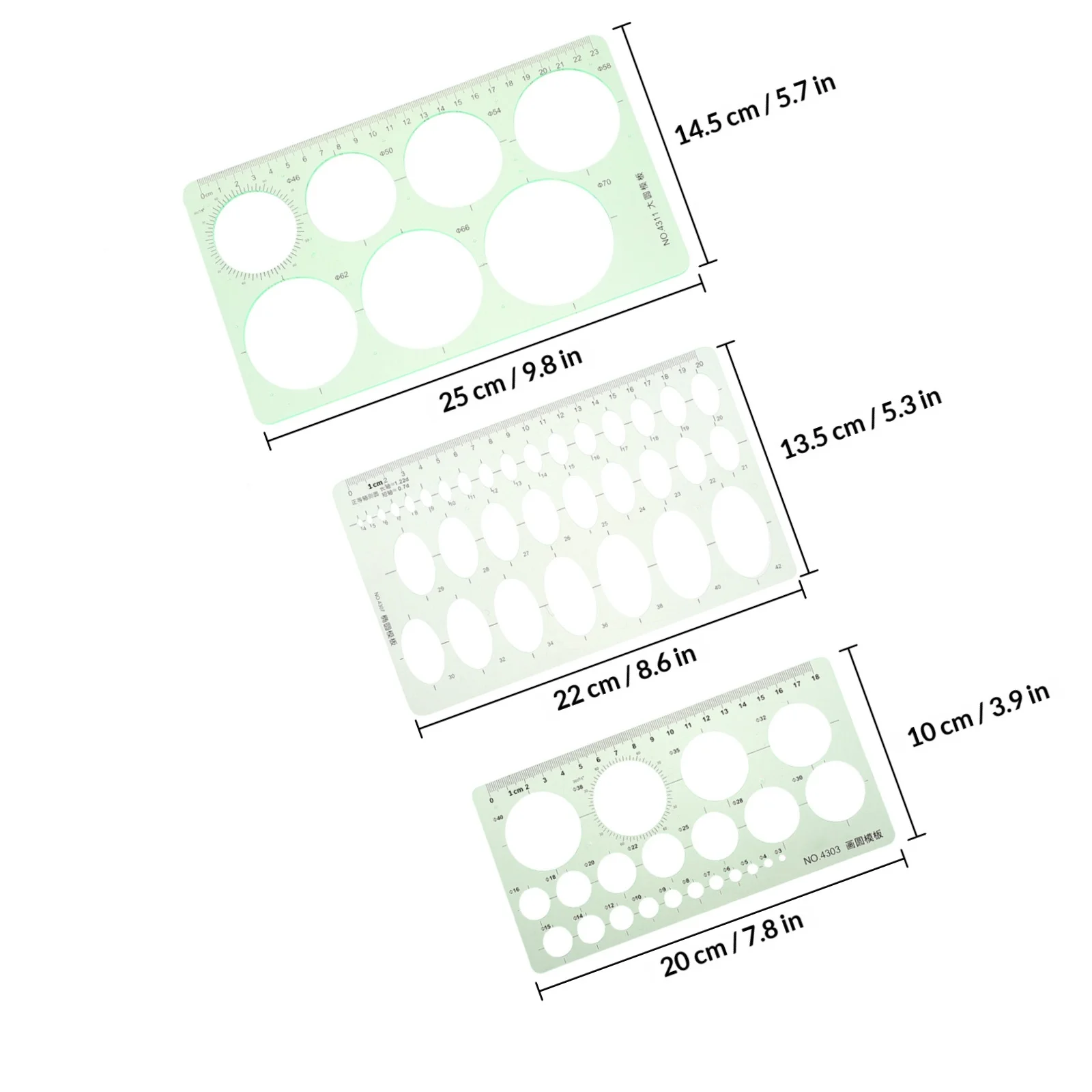 3Pcs Students Drawing Tools Plastic Rulers Geometry Stencils Templates for Technical Drawing Drafting Rulers for School