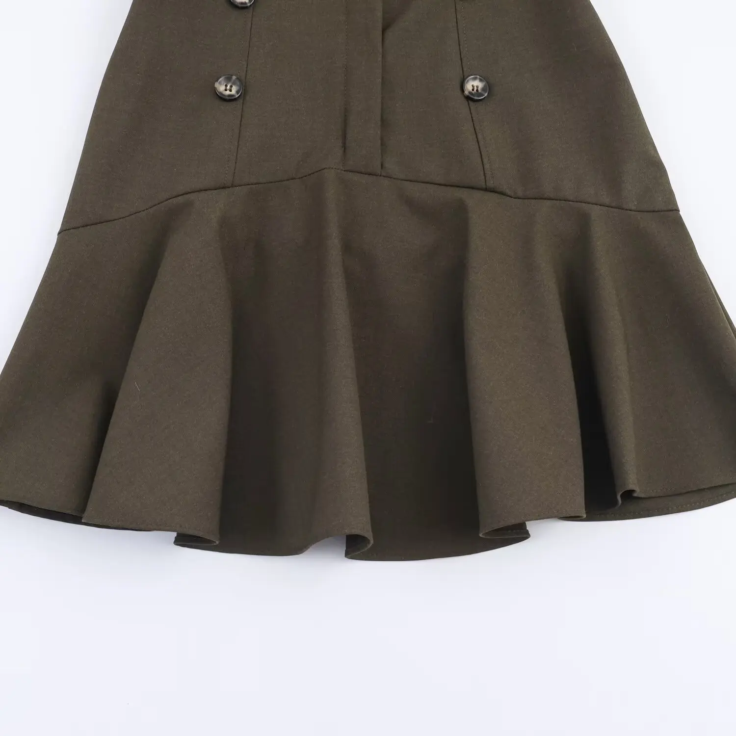 Estilo europeu e americano novo ombro feminino acolchoado em camadas decoração vestido curto cor sólida fino ajuste saia curta