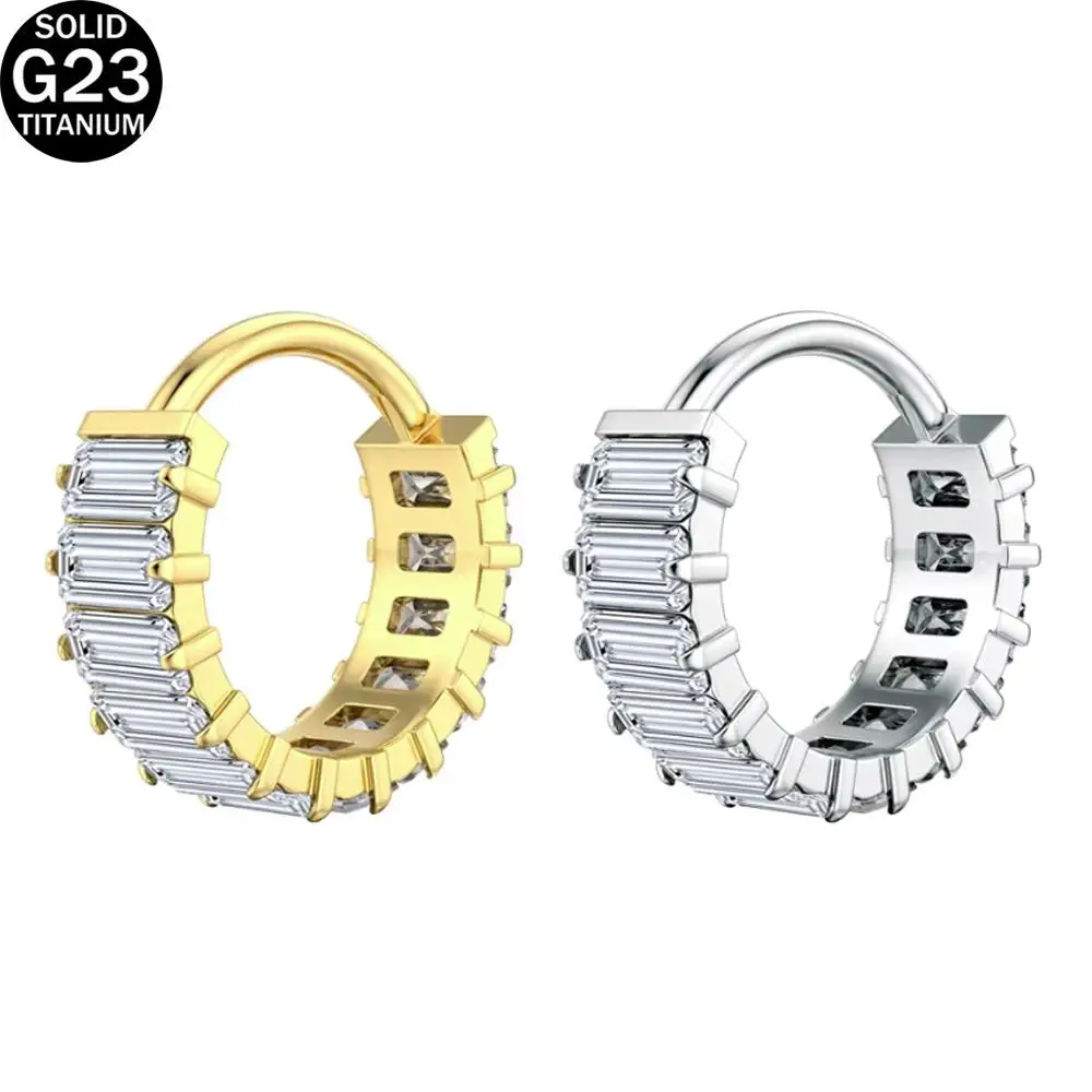 1PCS ASTM F136 Titanium Body Jewelry 16G Earrings Zircon Stones Nose Piercing Clicked Ear Cartilage Helix Tragus Shiny Piercing