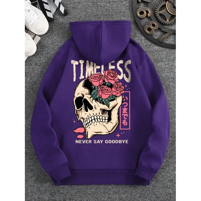

Толстовка с принтом слогана и черепа 2025 года, высококачественная удобная повседневная спортивная рубашка, трендовый свободный пуловер, толстовка