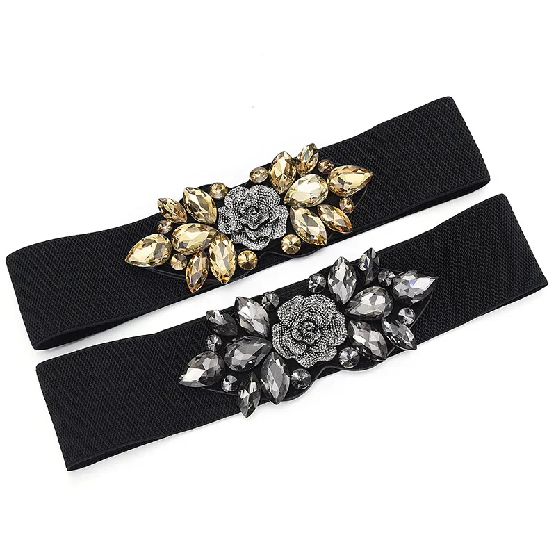 Elegant Women's Belt Clothing Accessories Elastic Waist Chain Retro Flower Belt Decoration Water Diamond Women's Belt