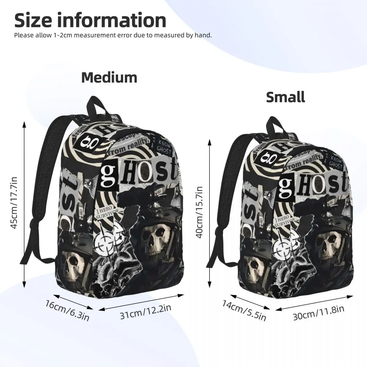 Gothic Call Of Dutys Ghost Teenage Backpack Sports High School Hiking Travel Game Daypack for Men Women College Shoulder Bag