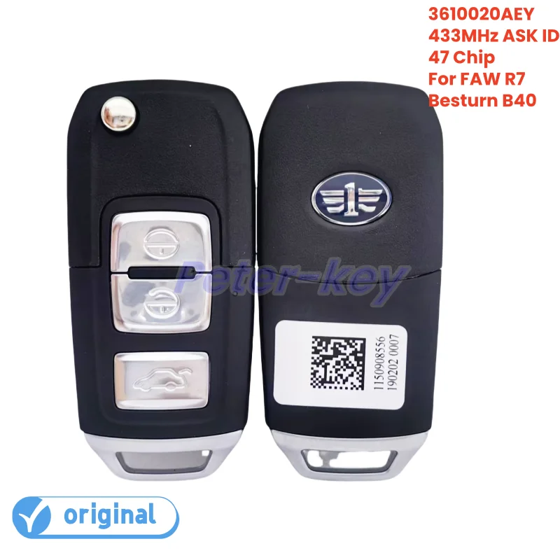 Peter-key Original 3610020AEY 3 Button Flip Remote Control 433MHz ASK ID47 Chip For FAW R7, Besturn B40