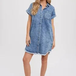 2024 Spring Summer New Versatile Loose Women's Cardigan Denim Short Sleeve Dress
