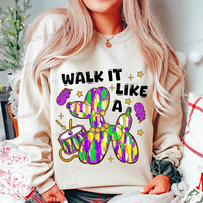 Walk It Like A Dog Mardi Gras Hoodie, Glitter Mardi Gras Hoodies Design, Retro Mardi Gras Women Clothing,