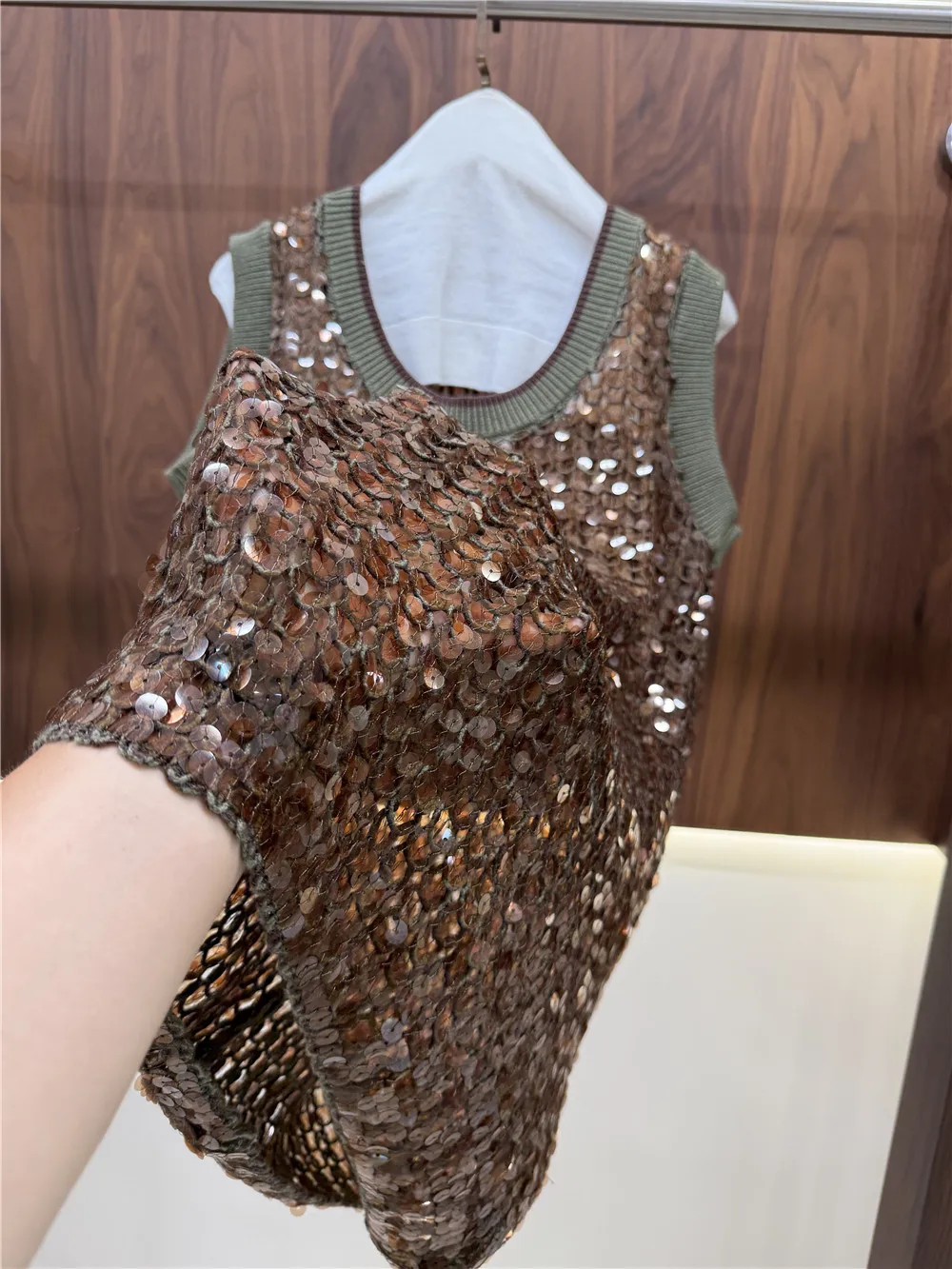 Heavy-Embellishment Sequin Openwork Tank Top and Midi Skirt Women 2-Piece Set view 4