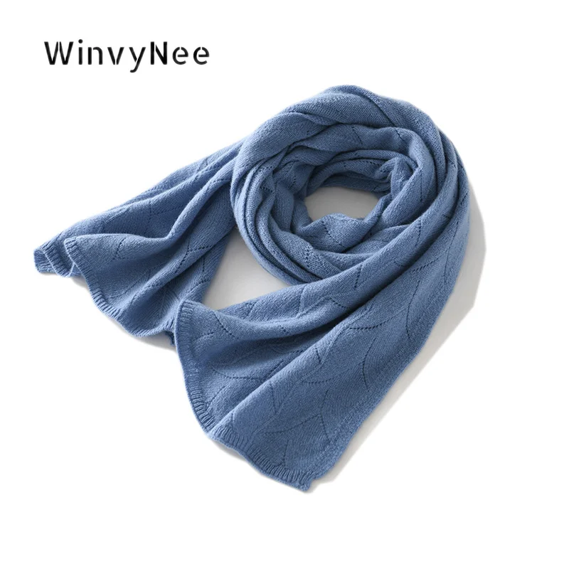 WinvyNee Women Knitted Solid Color Maple Leaf Scarf Pure Wool High Grade Cozy Windproof Versatile Winter Neck Decor ZG1673012