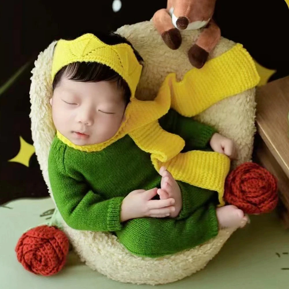 Newborn Photography Outfit Little Prince Theme Baby Boy Clothing Knitted Scarf Combination Infant Studio Photography Accessories