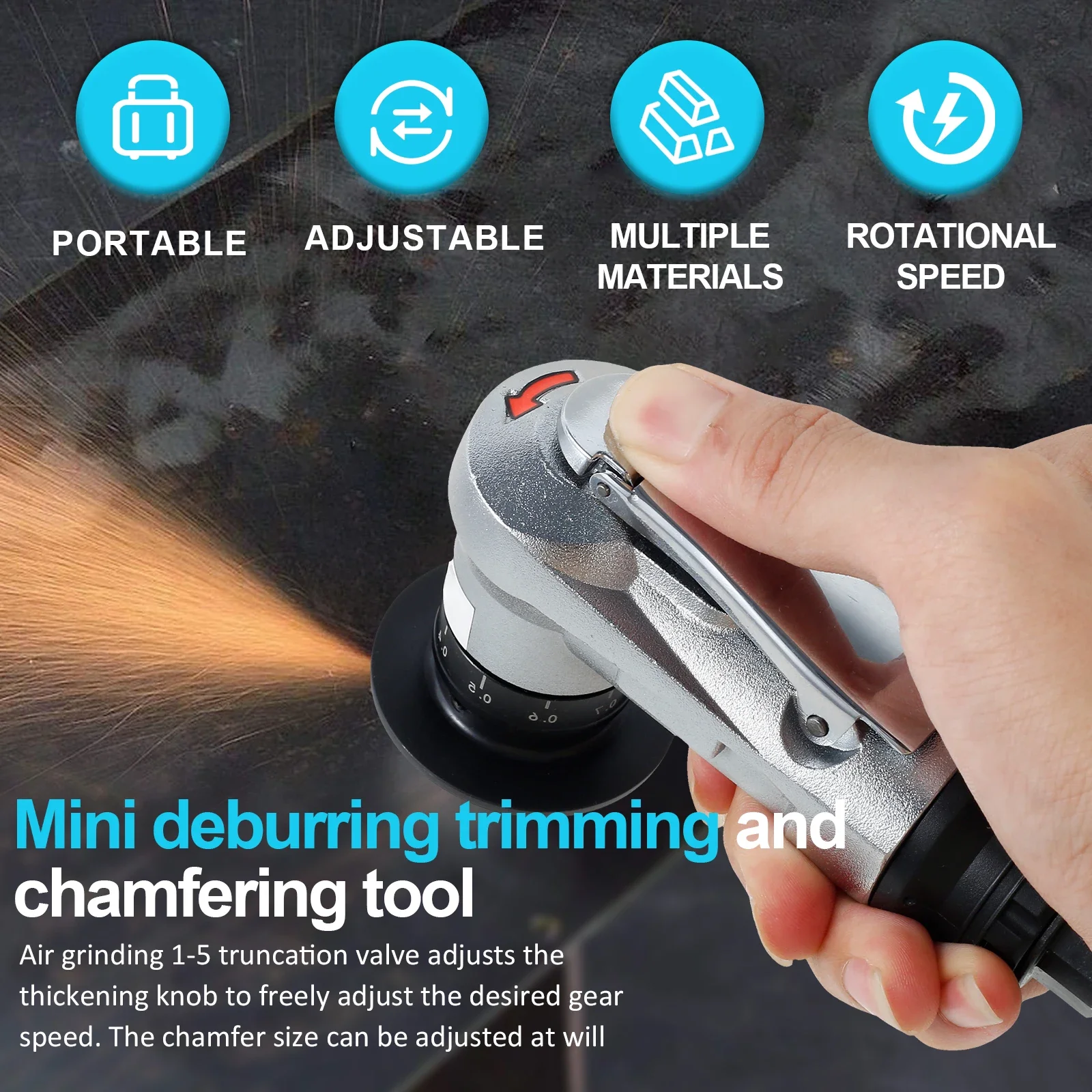 30000RPM Pneumatic Chamfering Tool 45 Degree Metal Deburring Trimming Machine Arc Edge Beveler Kit for Precision Engineering
