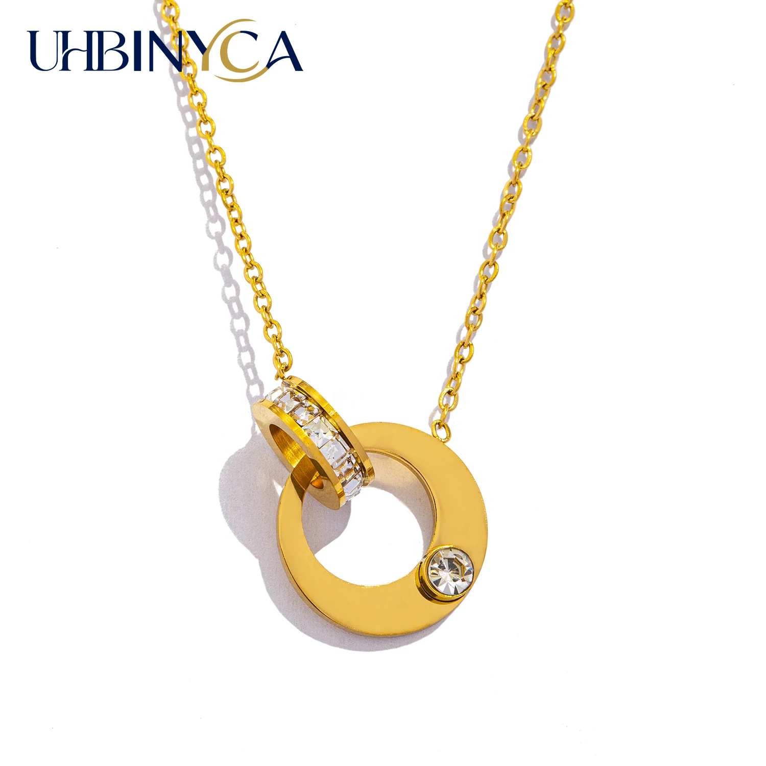Dual Hoop Pendant Necklace for Women - Hypoallergenic Stainless Steel with Cubic Zirconia, Elegant Jewelry for Daily Wear &Gift