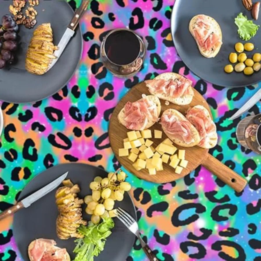 3 قطعة النيون قوس قزح ليوبارد عيد ميلاد مفرش المائدة المتاح البلاستيك الفتاة سباركلي الطلاء ترشيش الفهد غطاء طاولة الحفلات ل R