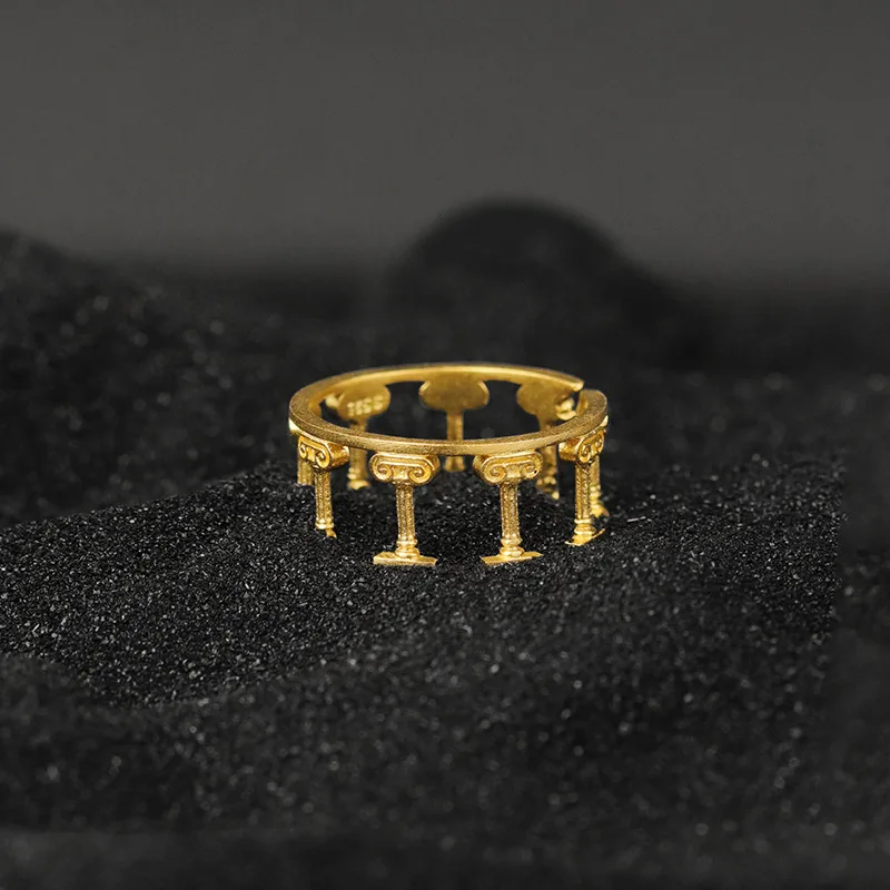 

Real 925 Sterling Silver Ionic Columns of Greek Temples Adjustable Rings for Women Engagement Dating High Quality Fine Jewelry