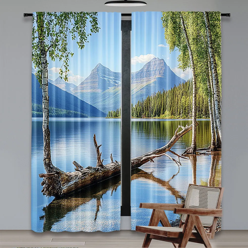 2Pcs Glacier National Park Curtain View Of Lake Mcdonald In Montana Mother Nature Awakening Setting For Bedroom Living Room And