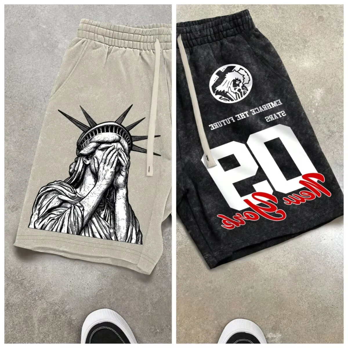 Men's Summer Casual Sculpting Letter Print Drawstring Waist Loose Casual Shorts Unisex Casual Streetwear Loose Sport Shorts Moto