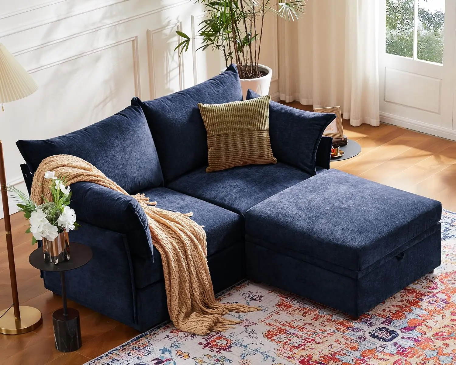 Modular Sectional Sofa L-Shape 3-Seat Storage Ottoman Deep Seat Reversible Chaise Chenille for Apartment, Customized