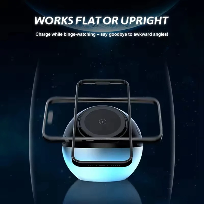 

Настольное магнитное беспроводное зарядное устройство 3 в 1, со светодиодной подсветкой, станция быстрой зарядки для сотового телефона, часов, наушников-ELEC