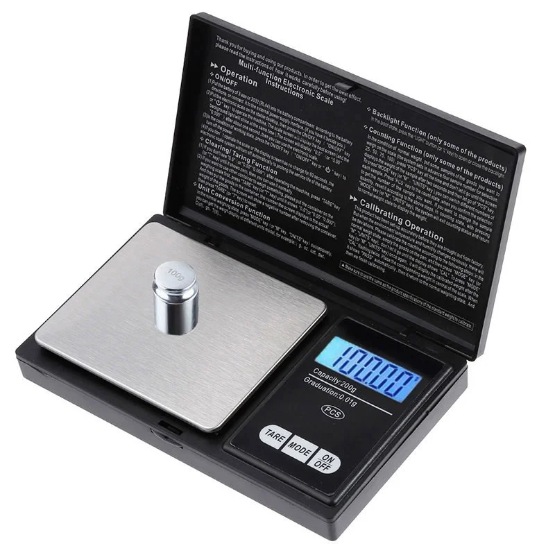 Digital Scale Mini Jewelry Weight LCD Pocket Weighting Tool, High Precision, 0.1g, 0.01g