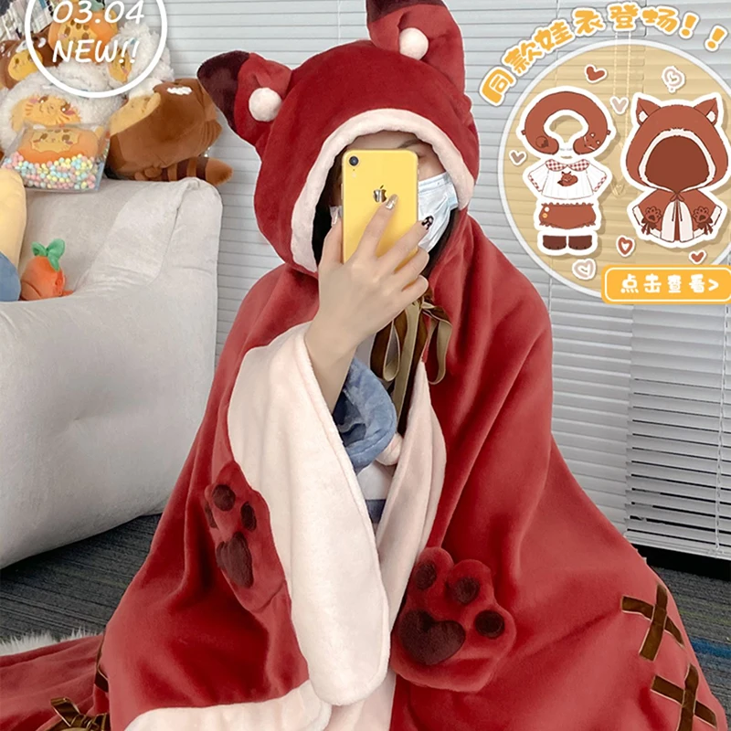 Women's Nightgown Cartoon Foxs Ladies Night Wear Winter Women Pajamas Gown Cloak Robe Air Conditioner Blanket Lunch Break Robes