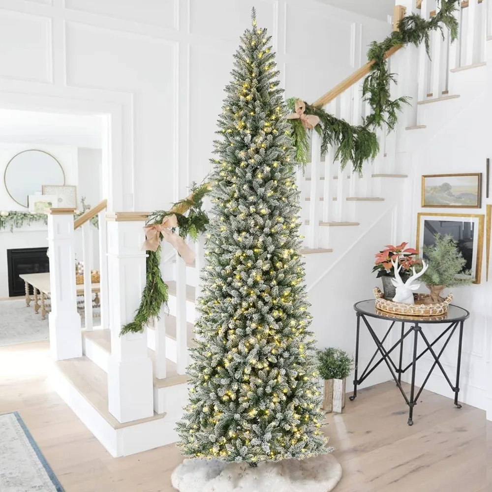 

11ft Pre-Lit Flocked Pencil Fir Artificial Christmas Tree with 950 Warm White Lights for Holiday Decorations,Christmas Tree