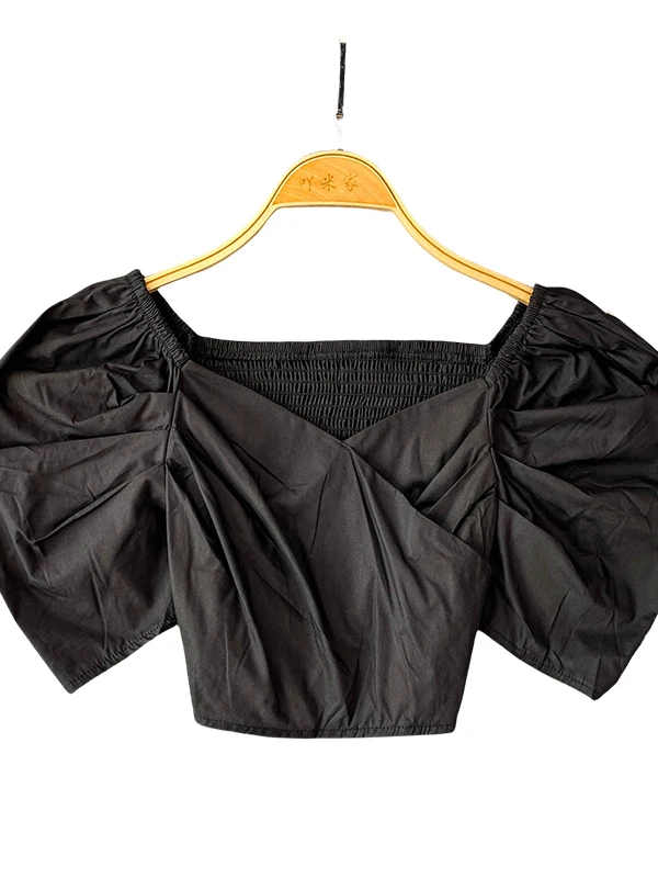 

Pure Desirable Sexy Cross V-ne Bubble Sve irt Women's ort Printed Slimming Top Korean Sle Commute Faion 2025 Summer