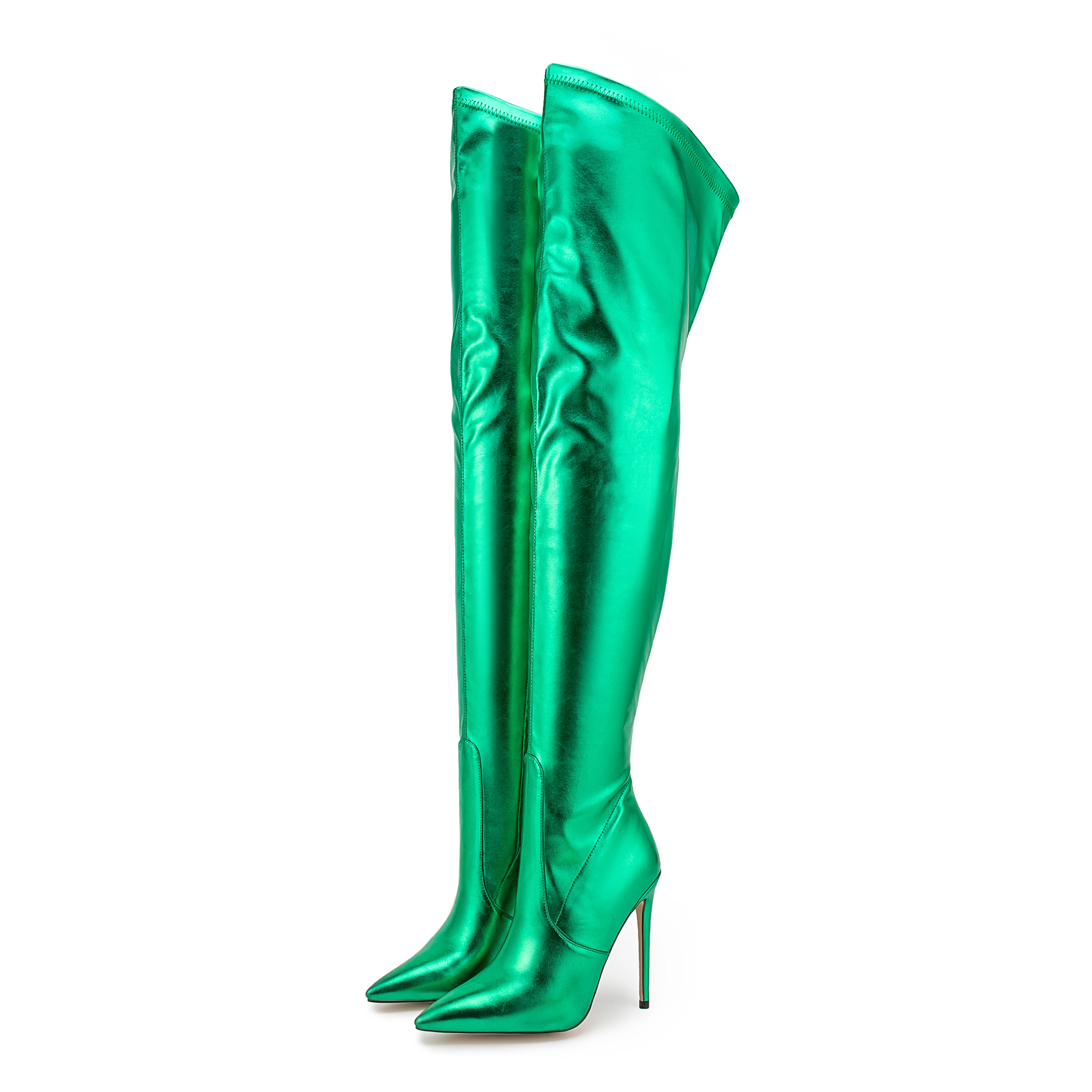 

Arden Furtado 2024 Winter Woman's Patent Leather Thigh high boots Pointed toe Side zipper Super high heel Modern boots